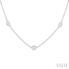 1 1/2 Ctw Bezel Set Oval Cut Diamond Station Necklace in 14K White Gold