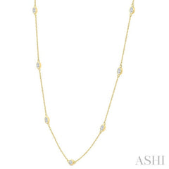 1 Ctw Bezel Set Oval Cut Diamond Station Necklace in 14K Yellow Gold