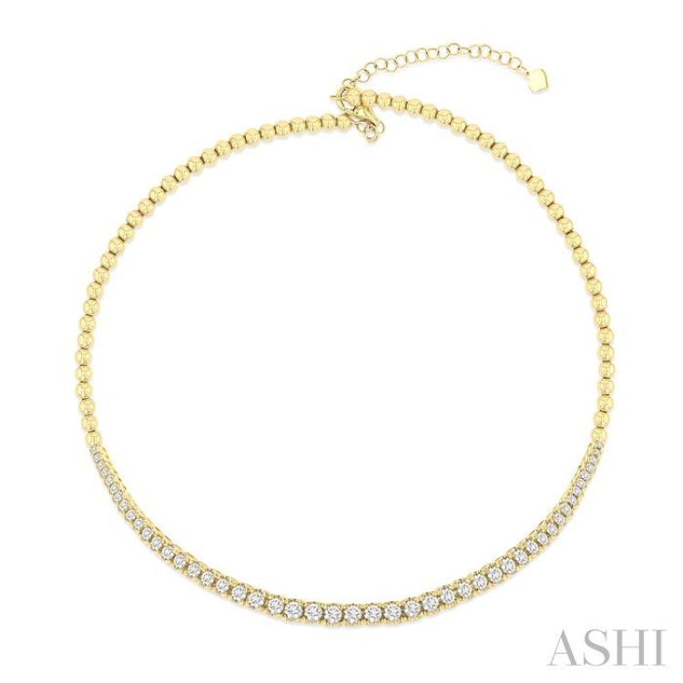 2 1/10 Ctw Round Cut Diamond Choker Necklace in 14K Yellow Gold