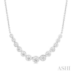 1 Ctw Graduated Bezel Set Round Cut Diamond Smile Necklace in 14K White Gold