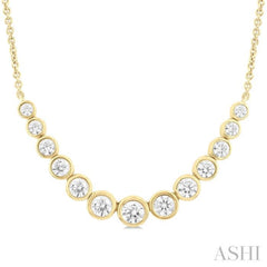 1 Ctw Graduated Bezel Set Round Cut Diamond Smile Necklace in 14K Yellow Gold