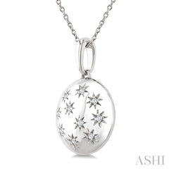 1/10 Ctw Bold Star Engraved Puffed Round Cut Diamond Pendant With Chain in Sterling Silver