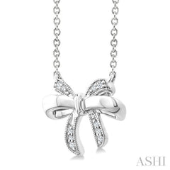 1/20 Ctw Bow Round Cut Diamond Fashion Pendant With Chain in Sterling Silver