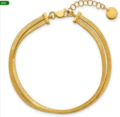 Silver Gold-pl Satin/Textured 2-Strand with 1in ext. Bracelet